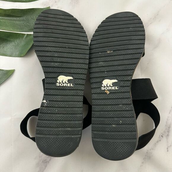 Sorel Womens Ella Flat Sandals Size 10 Black Leather Ankle Wrap Straps - Picture 6 of 7